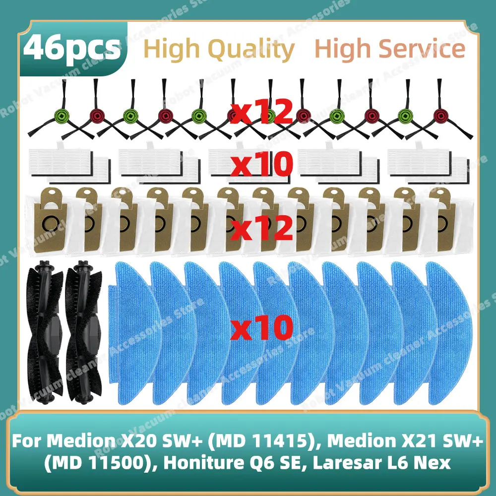 Kompatibel für Medion X20 SW+ (MD 11415), Medion X21 SW+ (MD 11500) Teile Hauptseitenbürste Hepa-Filter Mopptuch Staubbeutel Image