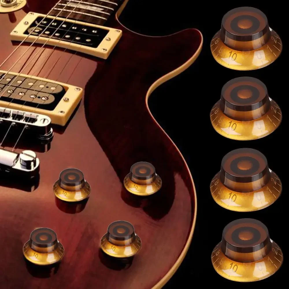 Elektrische Gitarre Bass Volumen Knob Hut Form Geschwindigkeit Tuning Control Braun mit Gold Zahlen Kunststoff Schalter Für Les Paul LP Image