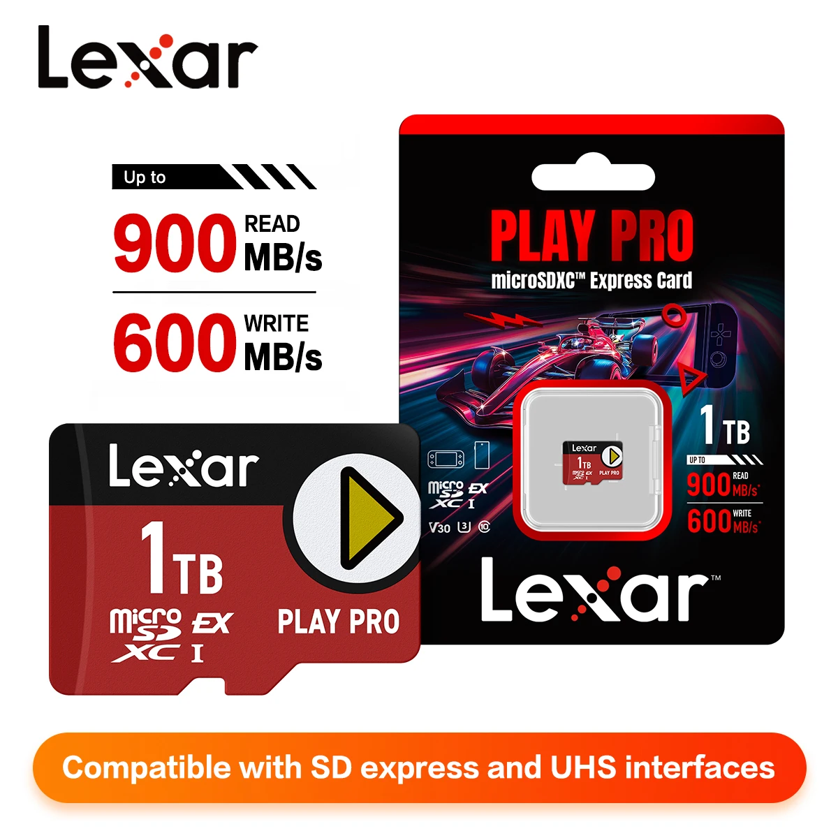Lexar Play Pro microSDXC Express-Karte 1 TB High-Speed PCIe Gen3x1 Lesegeschwindigkeit bis zu 900 MB/s Speicherkarte für Nintendo Switch 2 Image