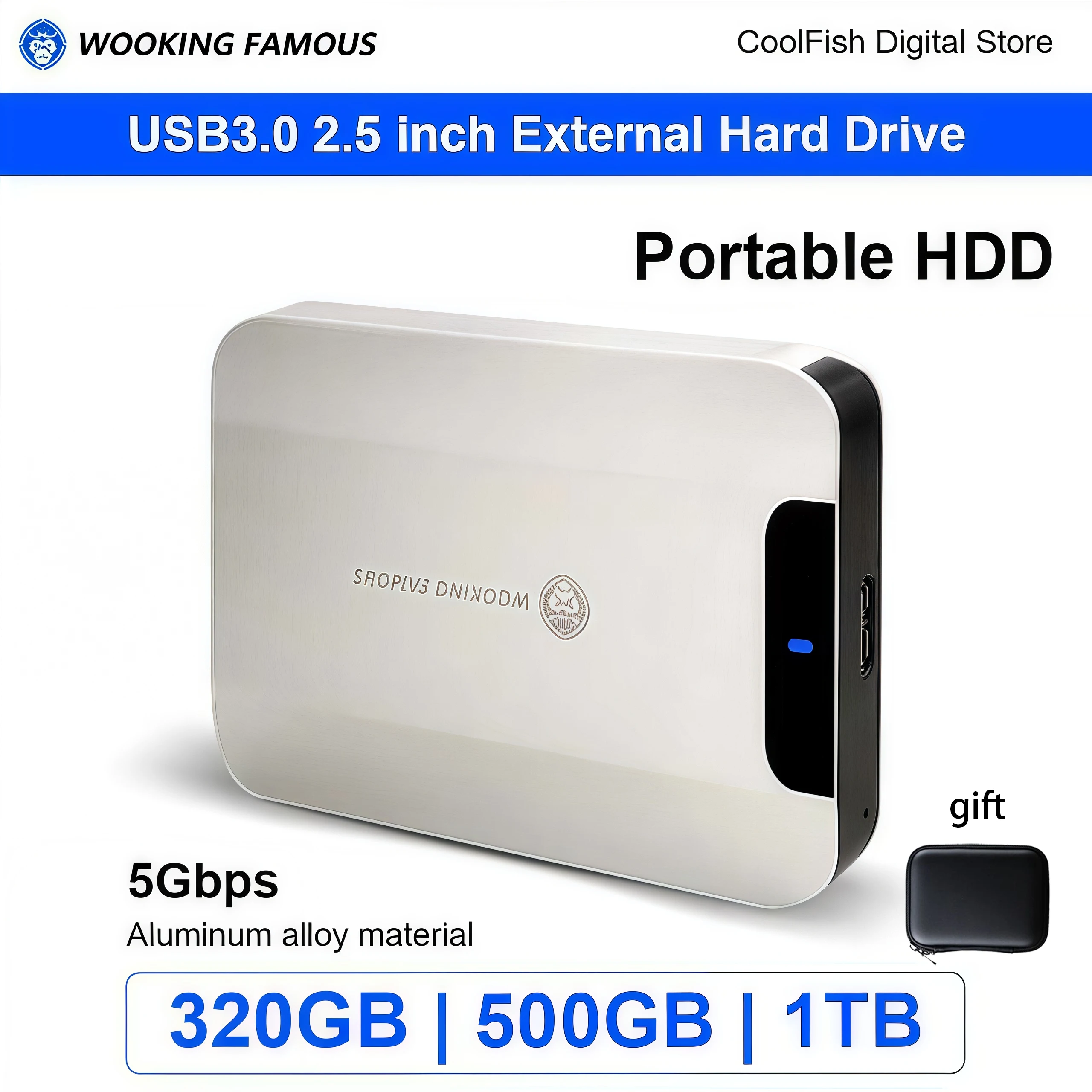 Tragbare Festplatte aus Metall, 5 Gbit/s, externe Festplatte, 320 GB, 500 GB, 1 TB, LED, USB 3.0, harter, kompatibel mit PC/MAC/PS4/PS5 Image