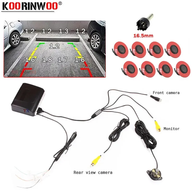 Koorinwoo Auto-Einparksensor 13MM Schwarz Weiß Parktronic-Assistent für Radio Android-Player Rückfahrkamera Frontvideosystem Image
