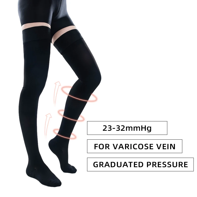 Medizinische Kompressionsstrümpfe, 20–30 mmHg, abgestufter Druck, Oberschenkel, hohe elastische Stillsocken für Krampfadern, Ödeme, Schwellungen Image