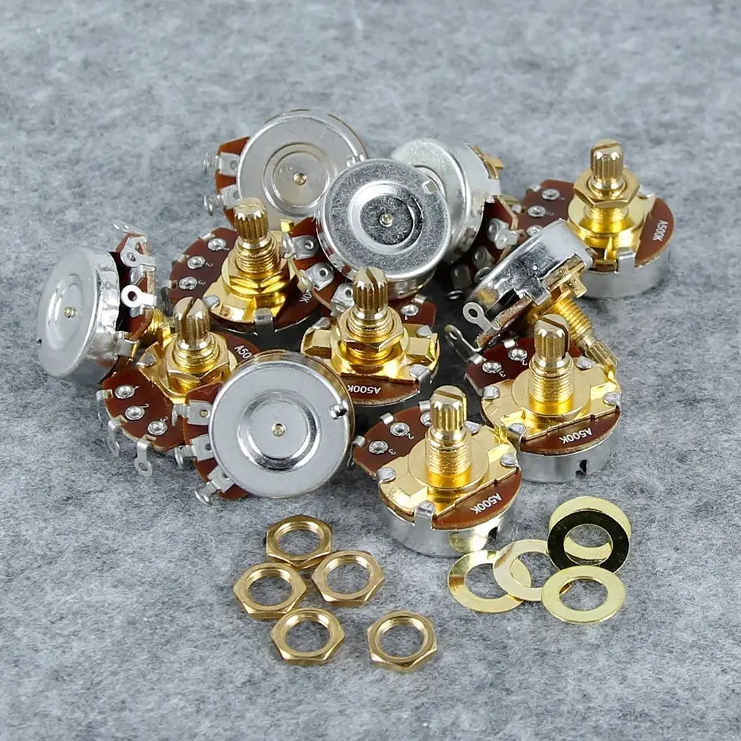 FLEOR 12 Stück Gitarren-Potentiometer, kurzer Schaft, goldene Töpfe, 500 K, 250 K. Wählen Sie E-Gitarrenteile Image