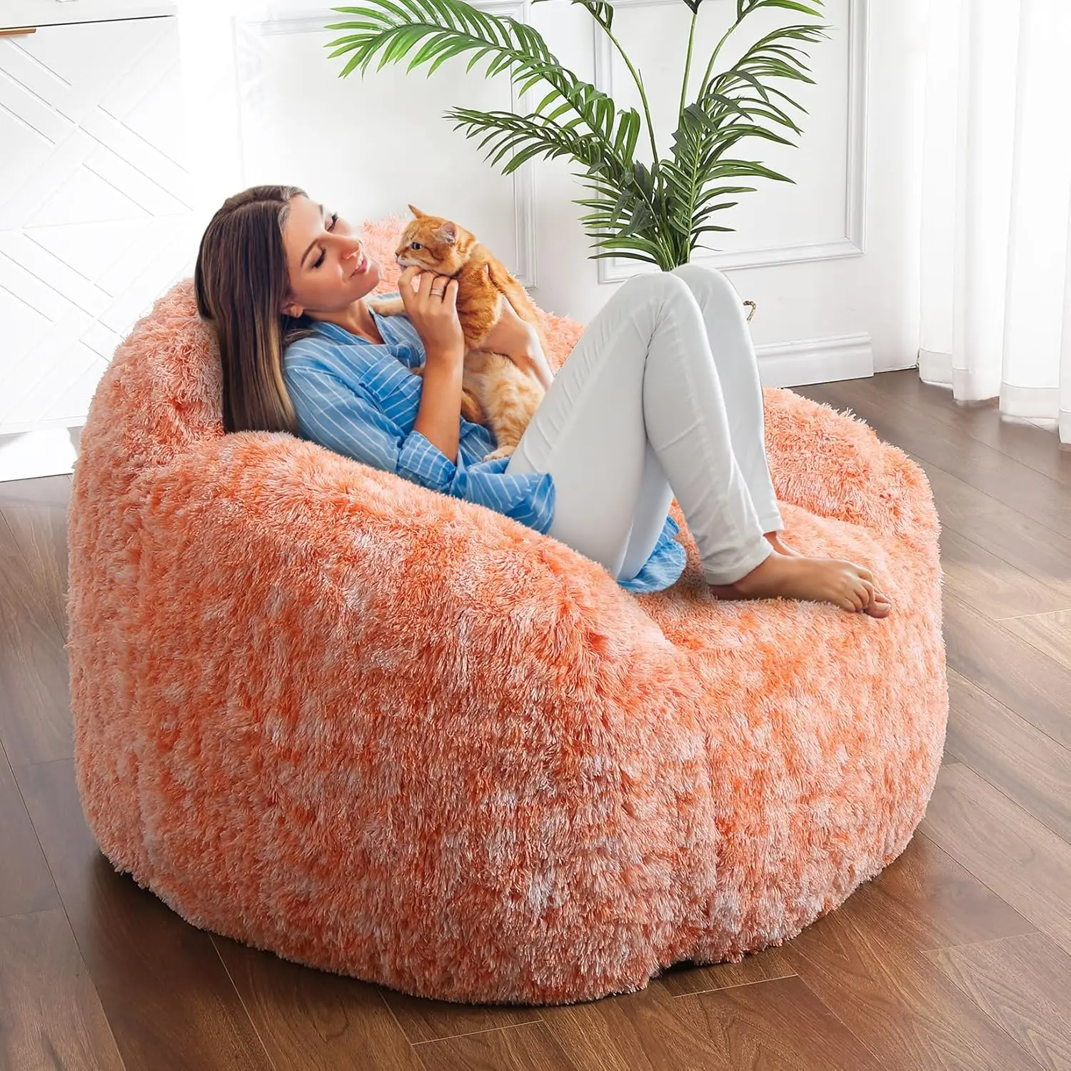 Kunstfell-Sitzsack-Sessel, Plüsch-Lounge-Sitzsack-Sofa mit Armlehnen, flauschiges Sitzsack-Sofa gefüllt mit Schaumstoff, gemütlicher Lazy Chair, Heimsofa Image