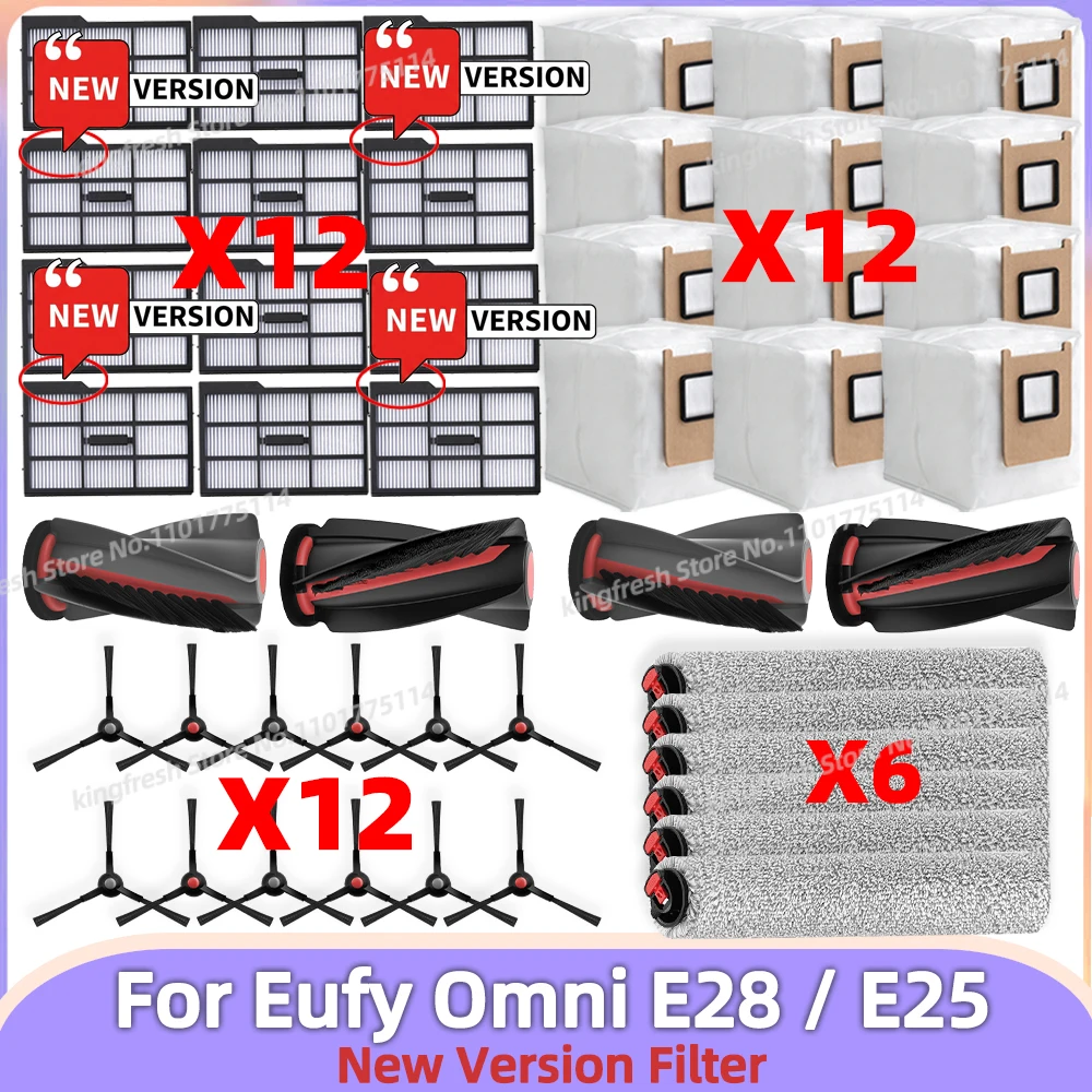 Kompatibel für ( Eufy Omni E25 / E28 ) Staubsaugerteile 【Neuer Filter】 Hauptbürste Walze Seitenbürste Wischlappen Staubbeutel Zubehör Image
