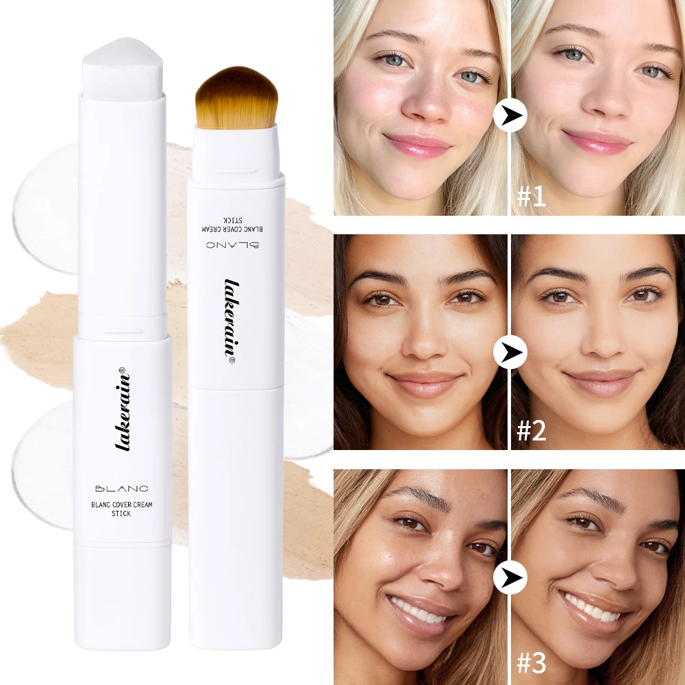 Farbwechselnder Foundation-Stick, koreanischer Cover-Creme-Stick, hohe Deckkraft, wasserfest, doppelseitig, mit Pinsel-Basis-Make-up Image