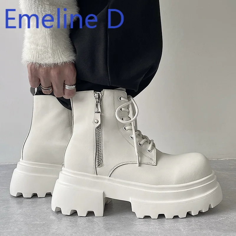 Trendige Herrenschuhe aus weißem Leder, kurze Herbst- und Winterstiefel, hohe Lederschuhe, Chelsea-Stiefel im britischen Casual-Stil