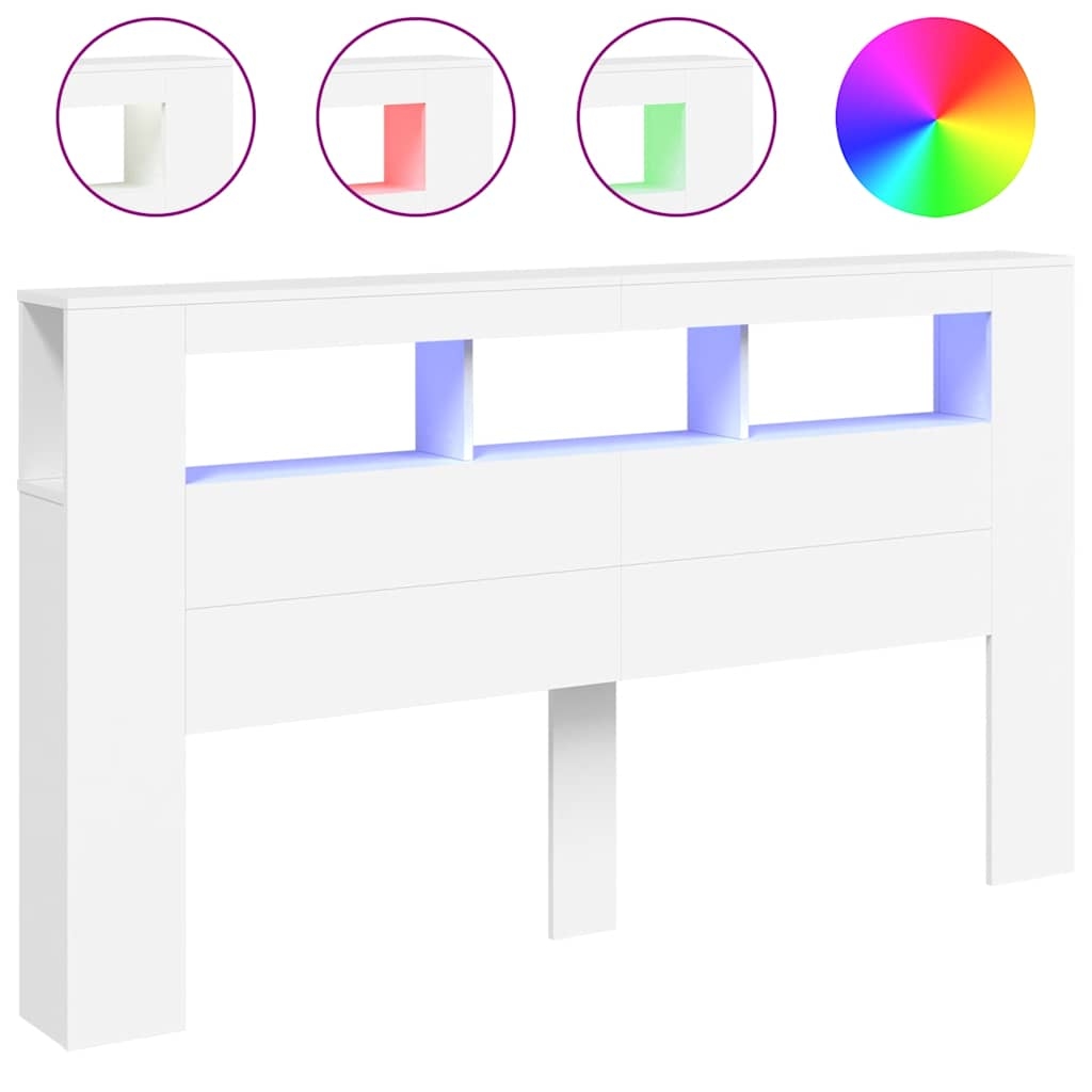 vidaXL LED-Kopfteil Weiß 180x18,5x103,5 cm Holzwerkstoff Image