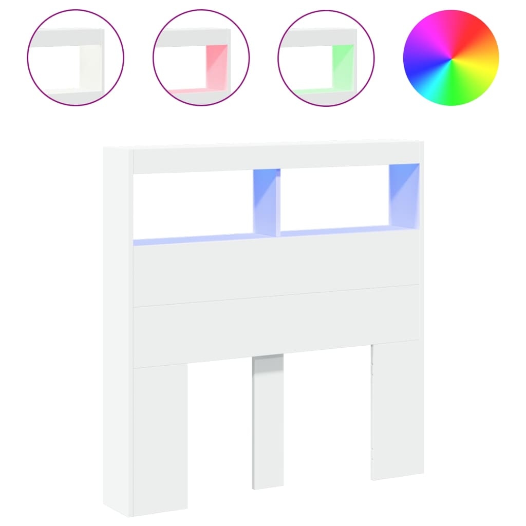 vidaXL LED-Kopfteil mit Ablagen Weiß 100x17x102 cm Image