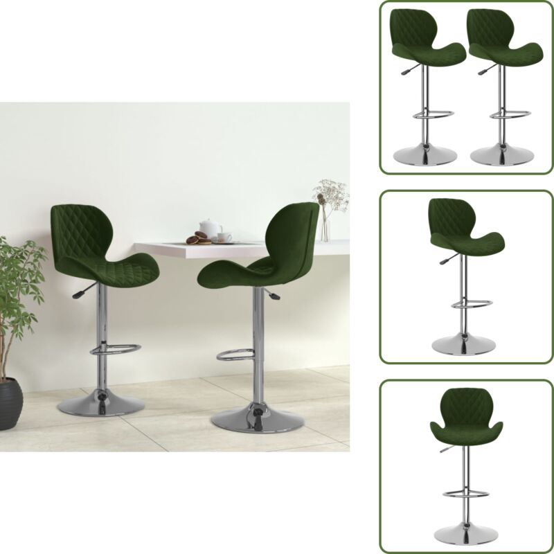 Sgabello Da Bar Con Poggiapiedi - Vidaxl Sgabelli Da Bar 2 Pz Verde Scuro In Velluto - Sgabello Da Bar Regolabile