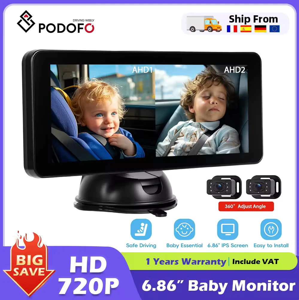 Podofo Universal 6,86'' Auto-MP5-Player Tragbarer Auto-Player Kabelloses Carplay Android Auto Mirror Link FM Universeller Multimedia-Monitor Image