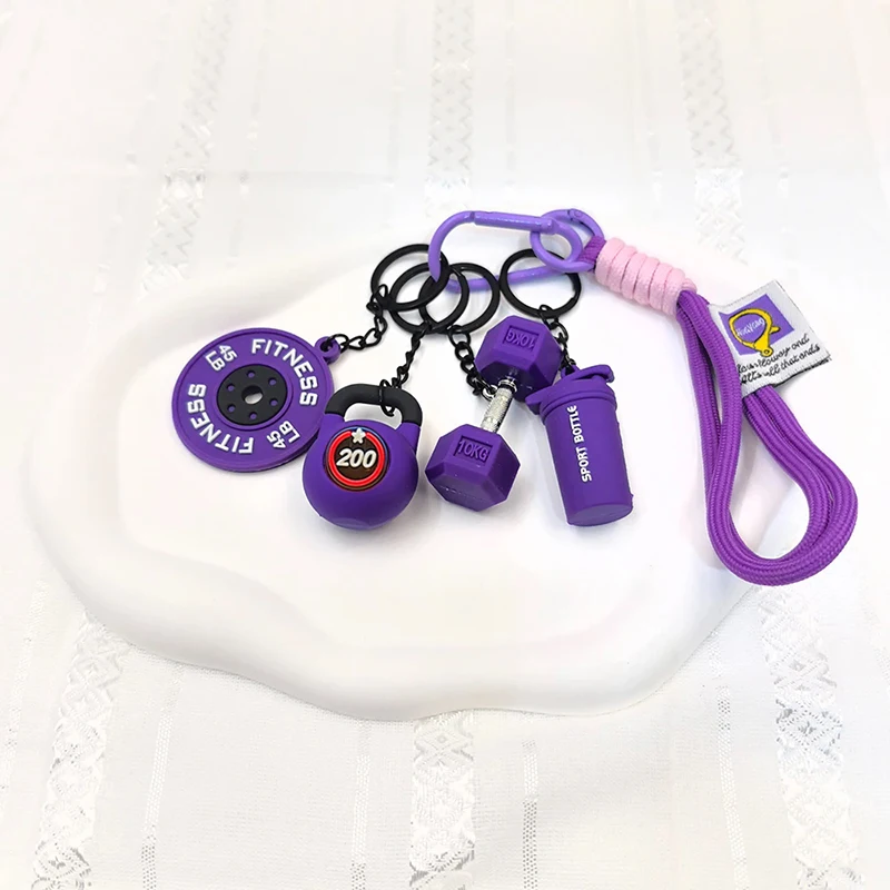 Fitness Keychains Gym Barbell Key chain Weightlifting Keyring Silicone Weight Plate Workout Gifts Detachable Bag Pendants