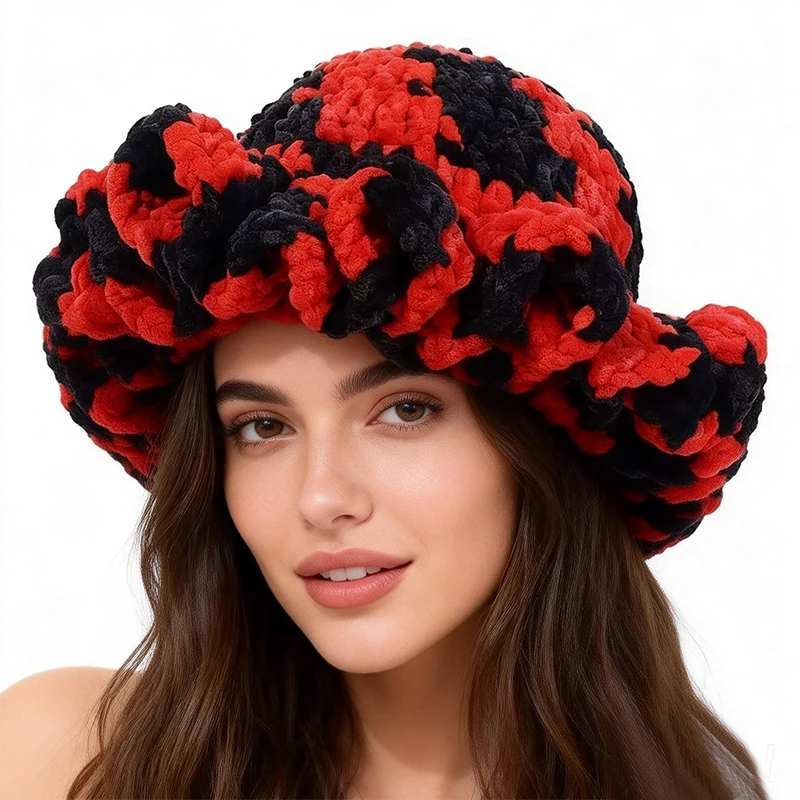 Modische und individuell gestrickte, süße und süße Rüschenmütze, warme, kreative und modische Pullover-Fischermütze Image