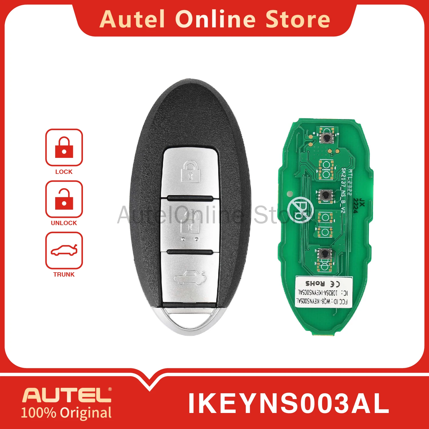 AUTEL IKEYNS003AL 3 Tasten Universal Smart Remote Key für KM100/IM508/IM608 für Nissan Image
