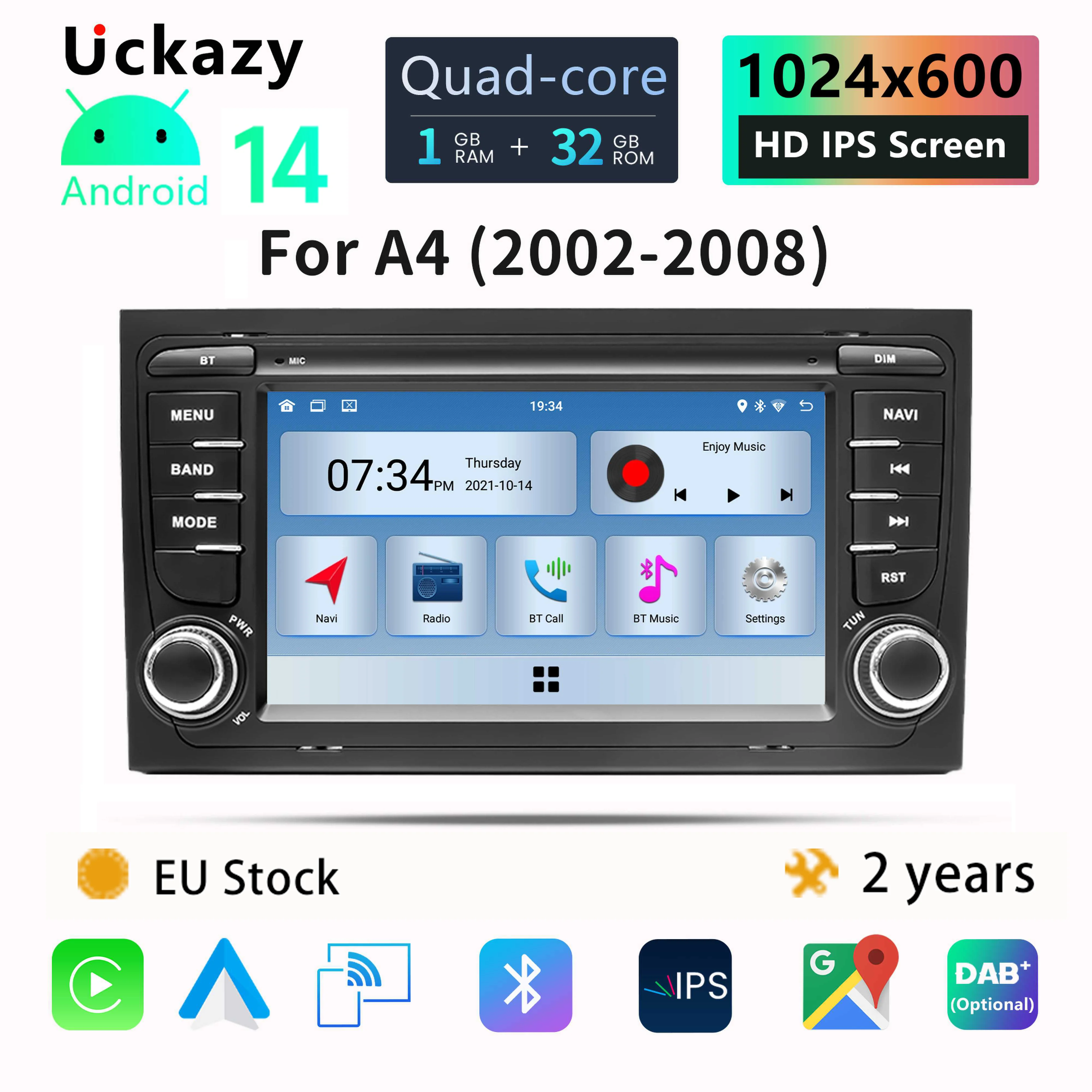 7 "Autoradio 2 din android 14 für audi a4 b6 b7 s4 b7 b6 rs4 sitz exeo 2012-2015 rs4 b7 multimedia bildschirm gps navigation carplay Image