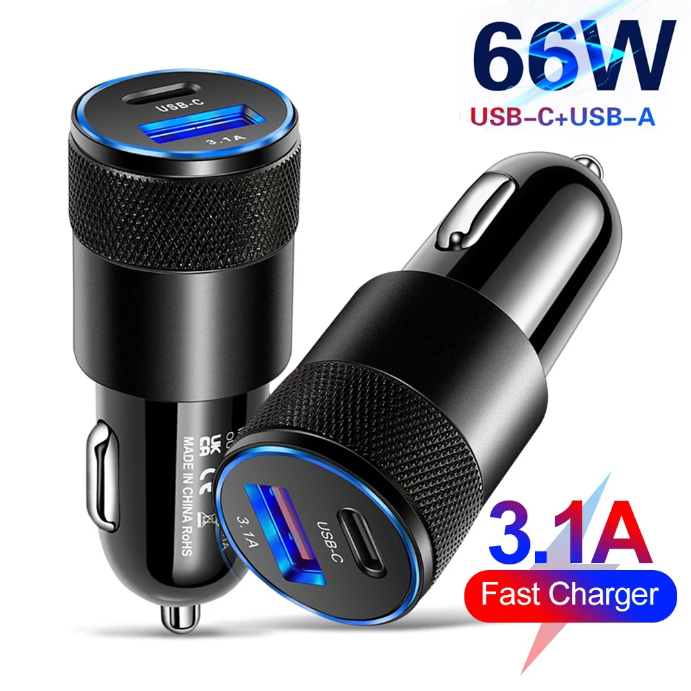 66W USB Auto Ladegerät Typ C Schnelle Lade Telefon Adapter Für Xiaomi Huawei PD Telefon Ladegerät Auto Adapter buchse Zigarette Leichter Image