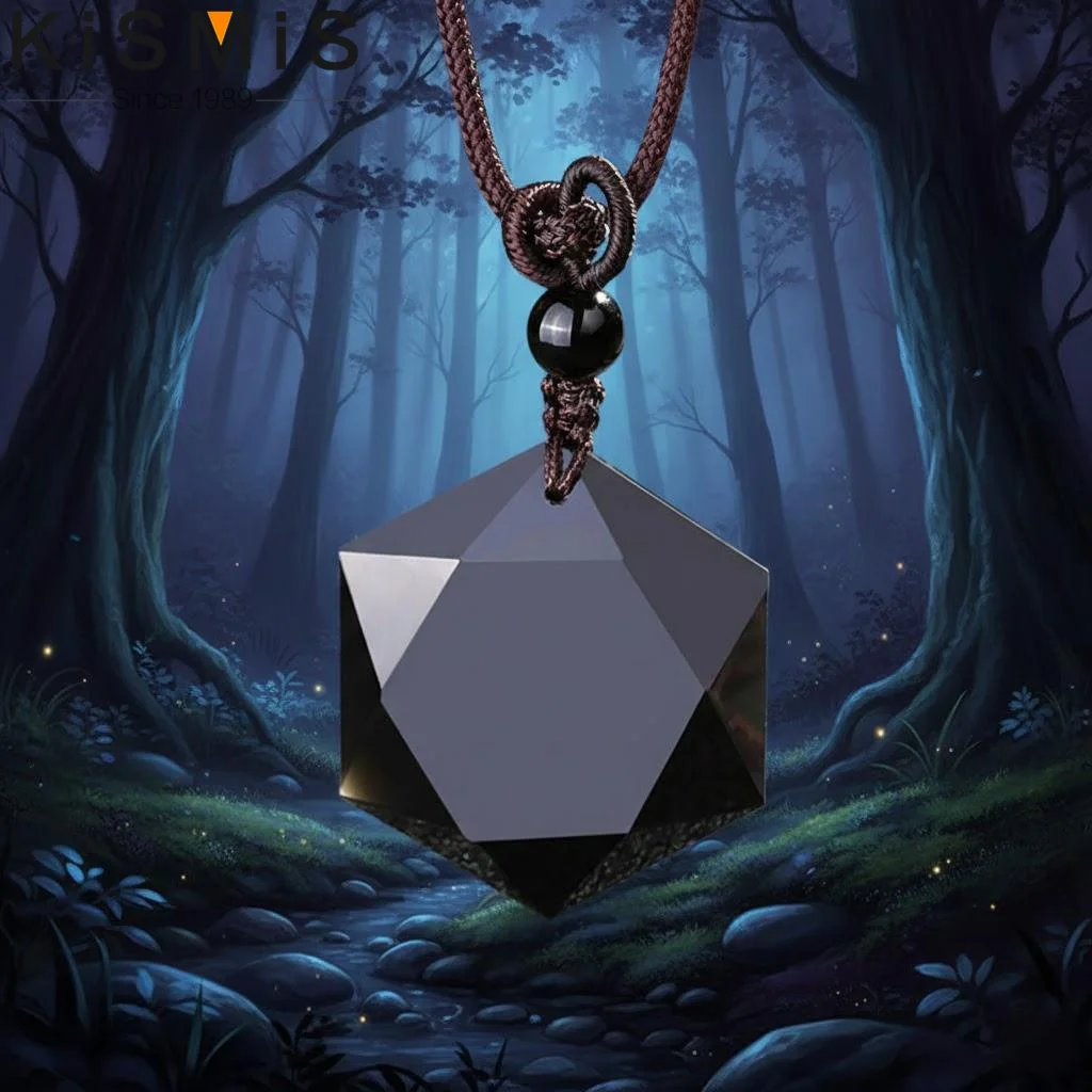 Schwarzer Obsidian Hexagon Naturstein Anhänger Halskette für Männer und Frauen 925 Sterling Silber Plattiert Image