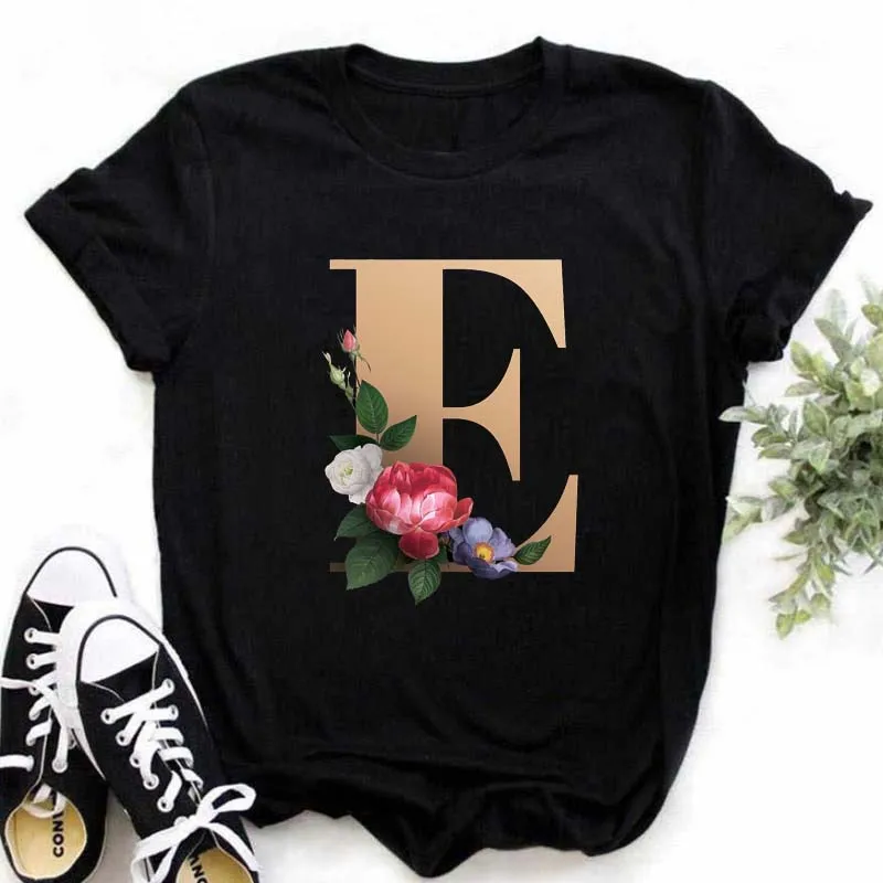 A B C D E Englisch Alphabet Print T Shirt Frauen Neue Harajuku Schwarz T-shirts Sommer Kurzarm Harajuku Streetwear Tops Tees