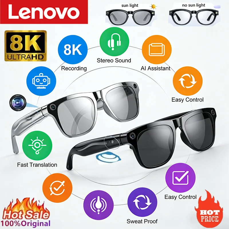 Lenovo HD 8K KI-Smart-Brille Chat GPT 100MP Kamera Bluetooth-Anruf 260mAh Akku Sprachassistent-Steuerung Smart-Brille 2026 Image