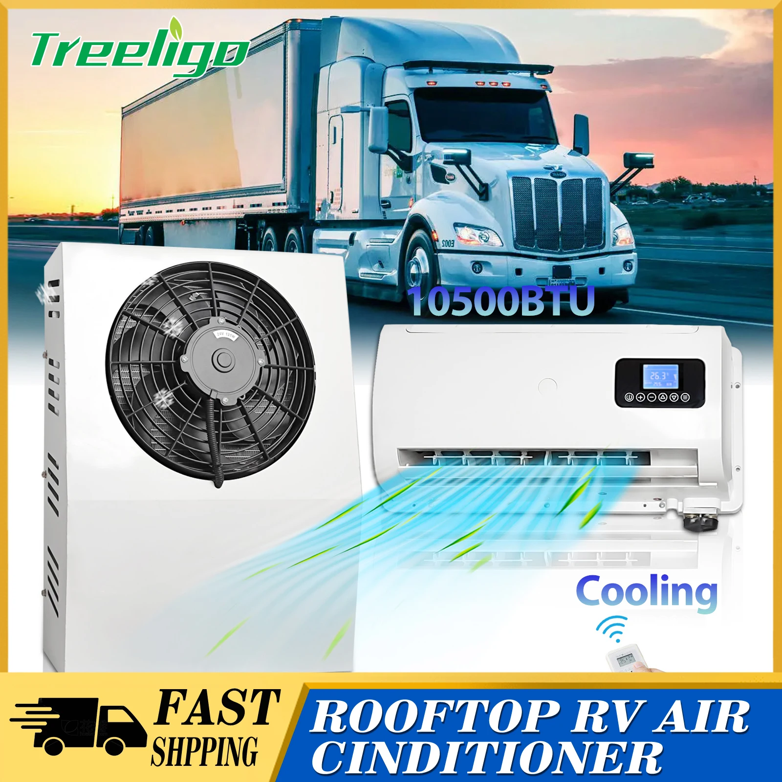 Treeligo 12 V 24 V Kühle Klimaanlage Parkplatz Kühlung AC Kit Elektrische Traktor Kabine Split Für Lkw Camper Van Caravans Motor Hause Image