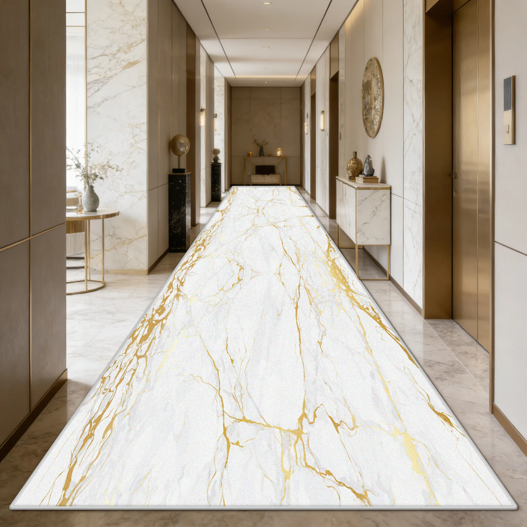 Europäischer Stil Marmor Langer Korridor Teppich Luxus-Dekoration Leicht zu Reinigen Waschbarer Bodenbelag Flur Läufer Teppich Anpassbar