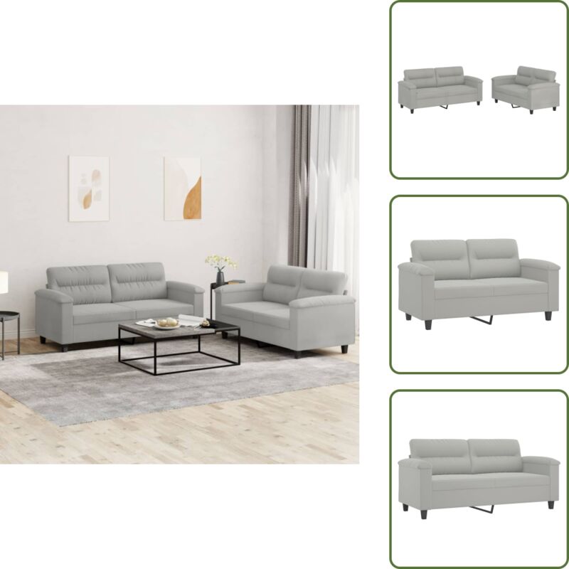The Living Store Set Divani 2 Pz Con Cuscini Grigio Chiaro In Tessuto Microfibra - Divano In Microfibra