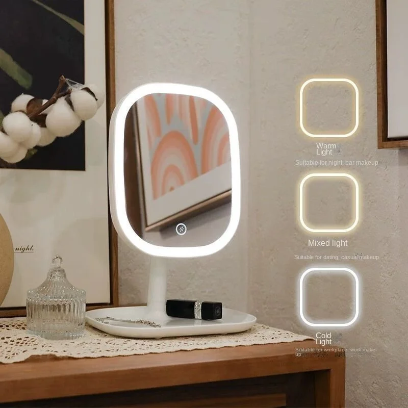 Wiederaufladbarer LED-Kosmetikspiegel mit Touch-Steuerung, Farben, dimmbare Lichter, tragbarer kompakter Kosmetikspiegel für den Heim- und Reisen-Make-up-Einsatz