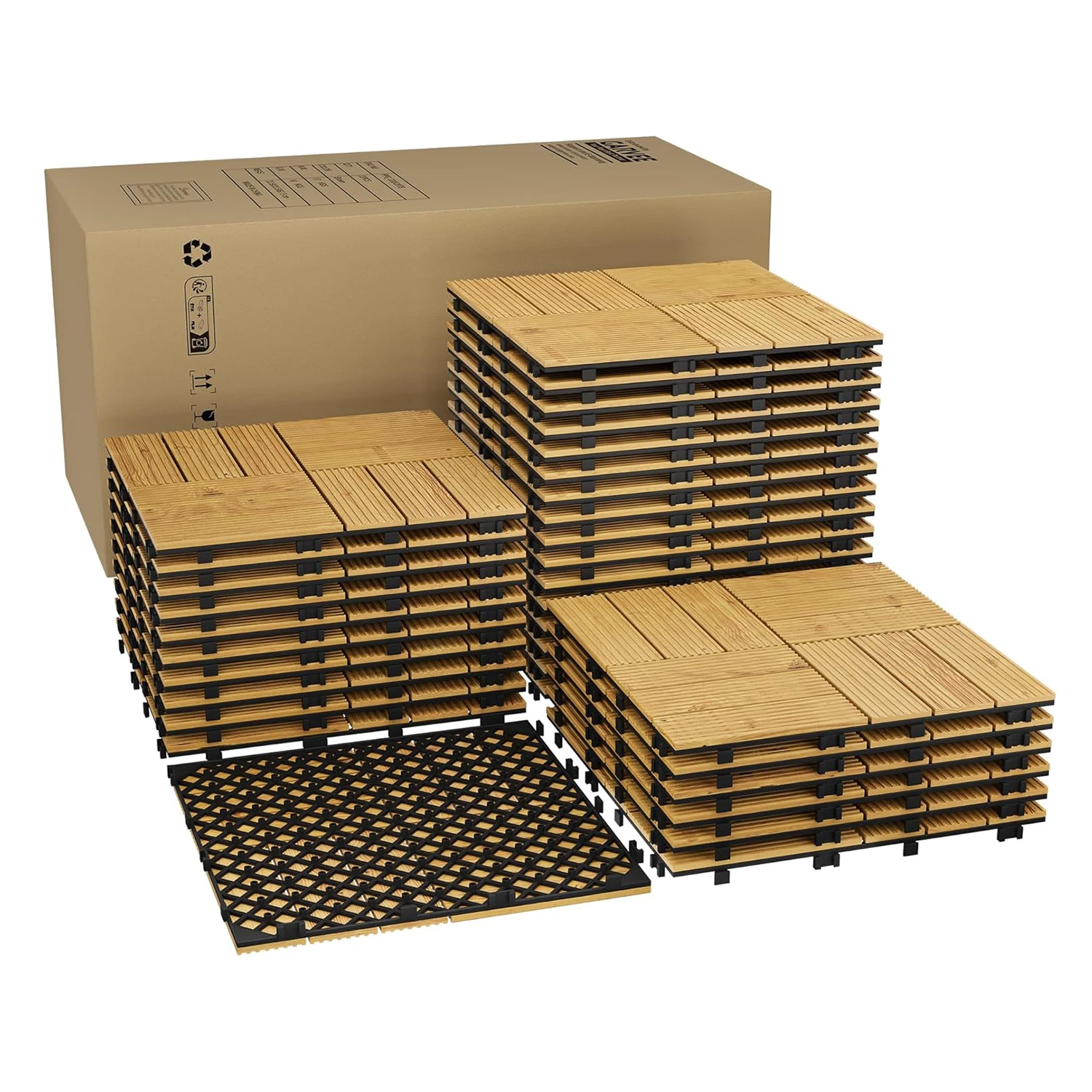 22 Stück Akazienholz-Terrassenplatten 30x30cm Quadratisch Verbindbare Bodenbeläge für Garten Balkon Terrasse Klick-Verriegelungsboden Image