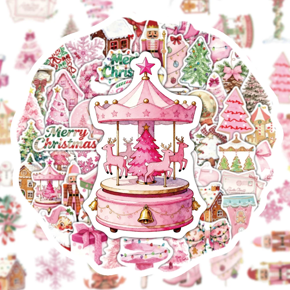50PCS Romantische und Warme Rosa Weihnachten Kunst Aufkleber Santa Claus Weihnachtsbaum Kristall Ball Karussell DIY Telefon Fall Sammelalbum Image