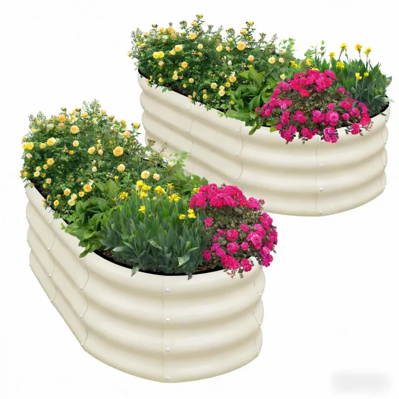 Ovale Pflanzgefäße aus verzinktem Blech in verschiedenen Ausführungen, modulare Gemüsepflanzgefäße für Außenhöfe und Image