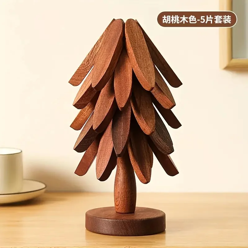 1 Set „Hitzebeständiger Baum“ Holz Untersetzer Wärmedämmung Tischset Topflappen & Untersetzer Plattenmatte Halloween Weihnachtsgeschenk Image