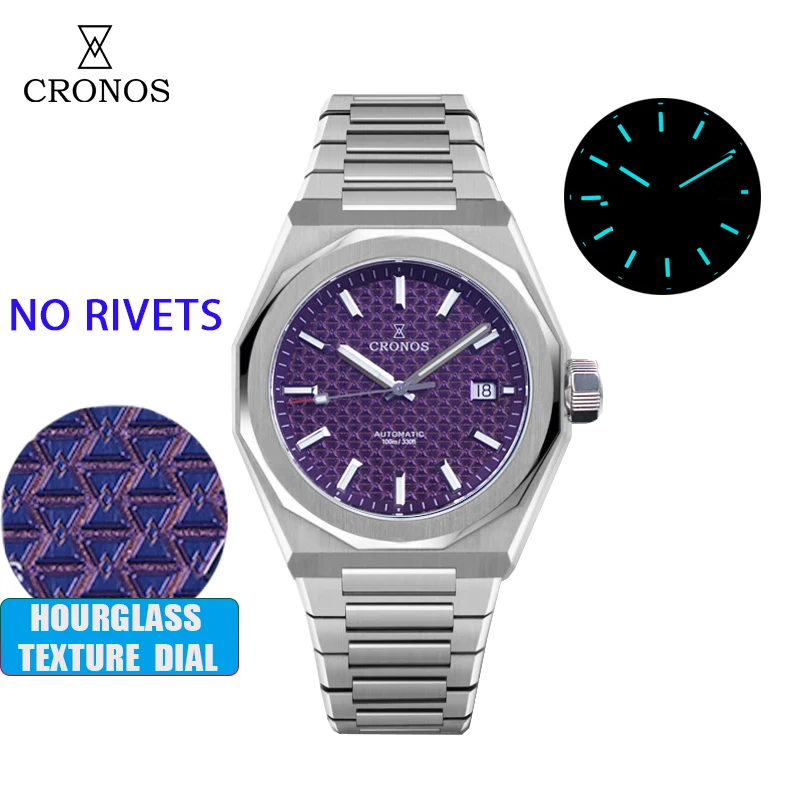 Cronos Luxus Herrenuhr 39mm Skyline Automatik PT5000 SW200 Armbanduhren Saphir Lederarmband 10ATM Durchsichtige Rückseite L6028M Image