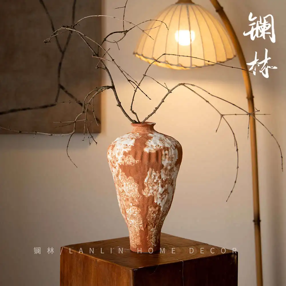 Vase Retro grobe Keramik Tischdekoration Blumenarrangement Simulation kann Wasser erhöhen hohe Aussehen Ebene Keramik Topf Image