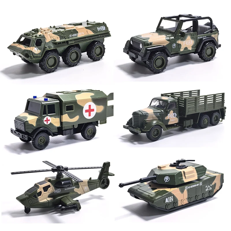 Legierung Metall + Kunststoff Zurückziehen Auto Simulation Militär Bewaffneter Panzer Hubschrauber Gepanzertes Fahrzeug Auto Lkw kinder Spielzeug modell Image