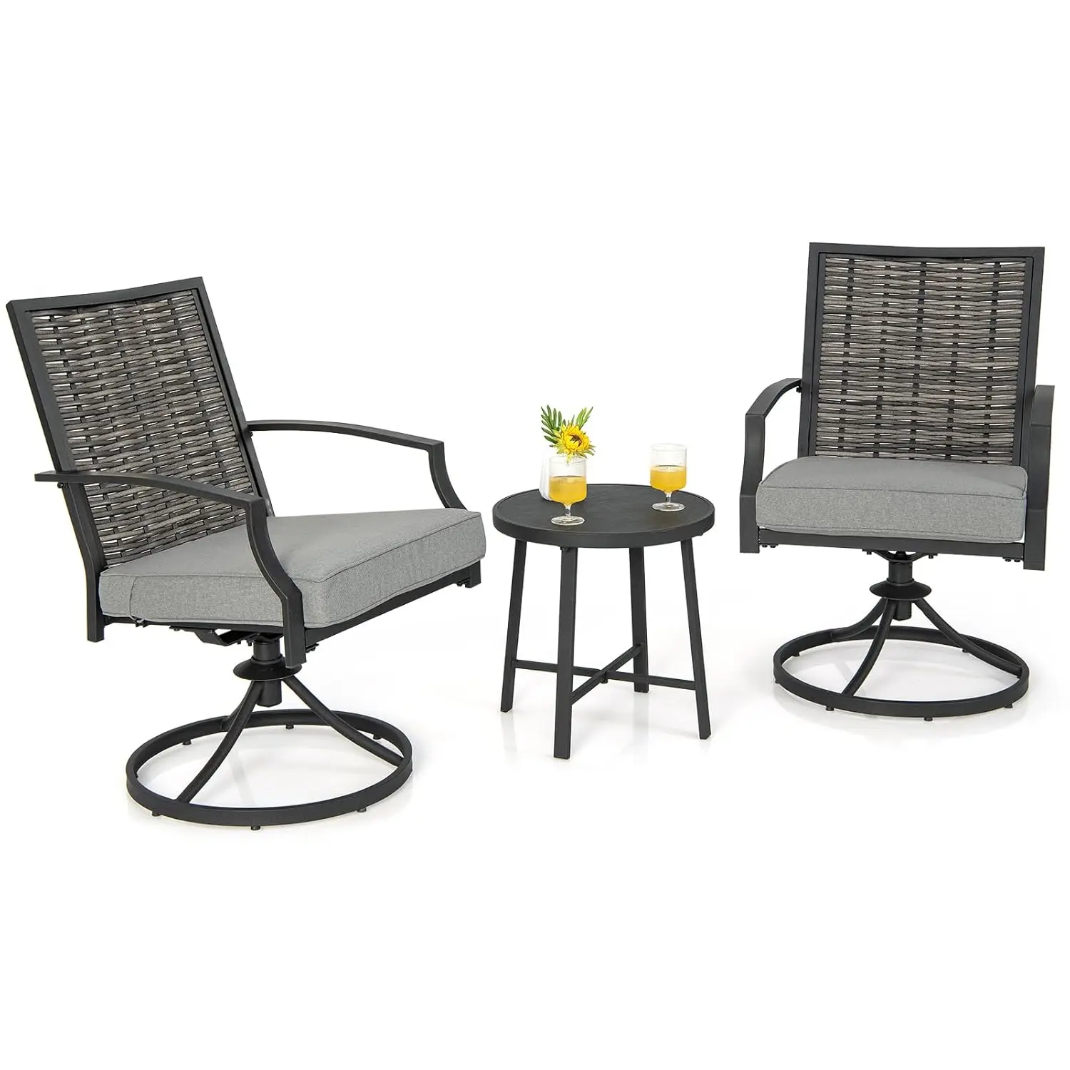 Rattan-Gartenmöbel-Set, Balkonmöbel inklusive 2 Stühlen mit Drehfunktion, Kissen und Tisch, Balkon, individuell gestaltet Image