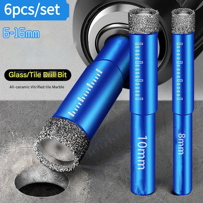 6PCS Dry Tile Drill Bits Granite Drill Bits Set For Marble/Porcelain/Glass/Ceramie/Tile Drilling Tool Set 6-16mm Drilling Tools Image