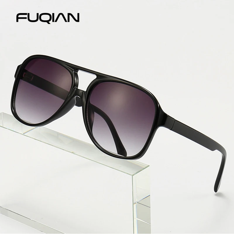FUQIAN Retro Übergroße Sonnenbrille Männer Frauen Mode Pilot Polarisierte Sonnenbrille Für Unisex Vintage Gradienten Outdoor Brillen Image