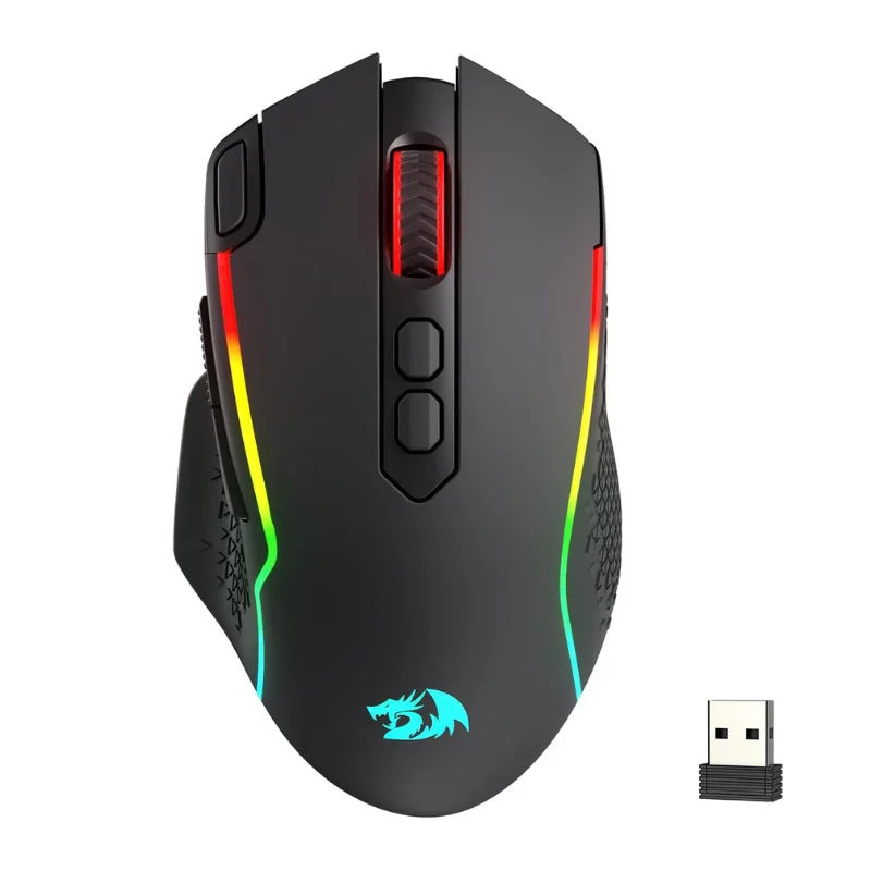 Redragon M810 MAX kabellose Gaming-Maus mit 3 Modi, 12000 DPI kabelgebundene/kabellose RGB-Maus, Rapid Fire Key, 8 Makrotasten Image