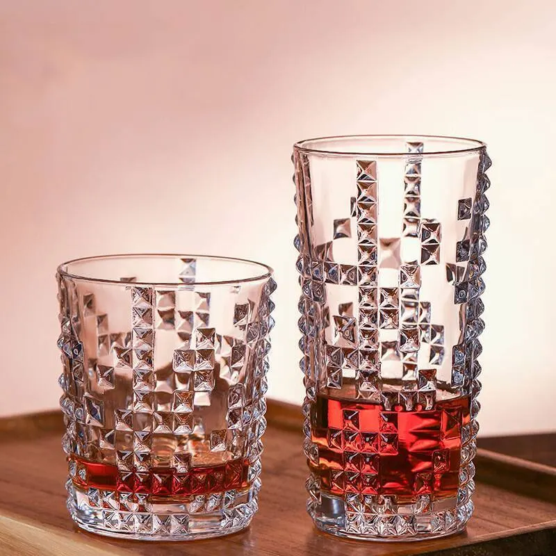 315ml/350ml Bar Vintage Hochwertiges Cocktailglas Elegantes Whiskyglas Rotweinglas Diamant-Relief Weinglas Wasserflasche Geschenke Image