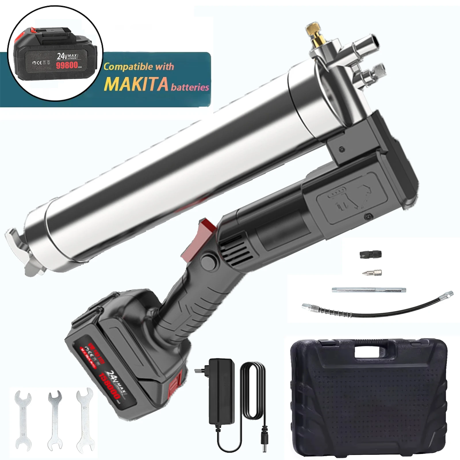 OWJHE 12000PSL Elektrische Fettpresse, bürstenlose Schmierpistole, kabellose Fettspritze, Dichtmittelpistole, Öler zum Schmieren Image