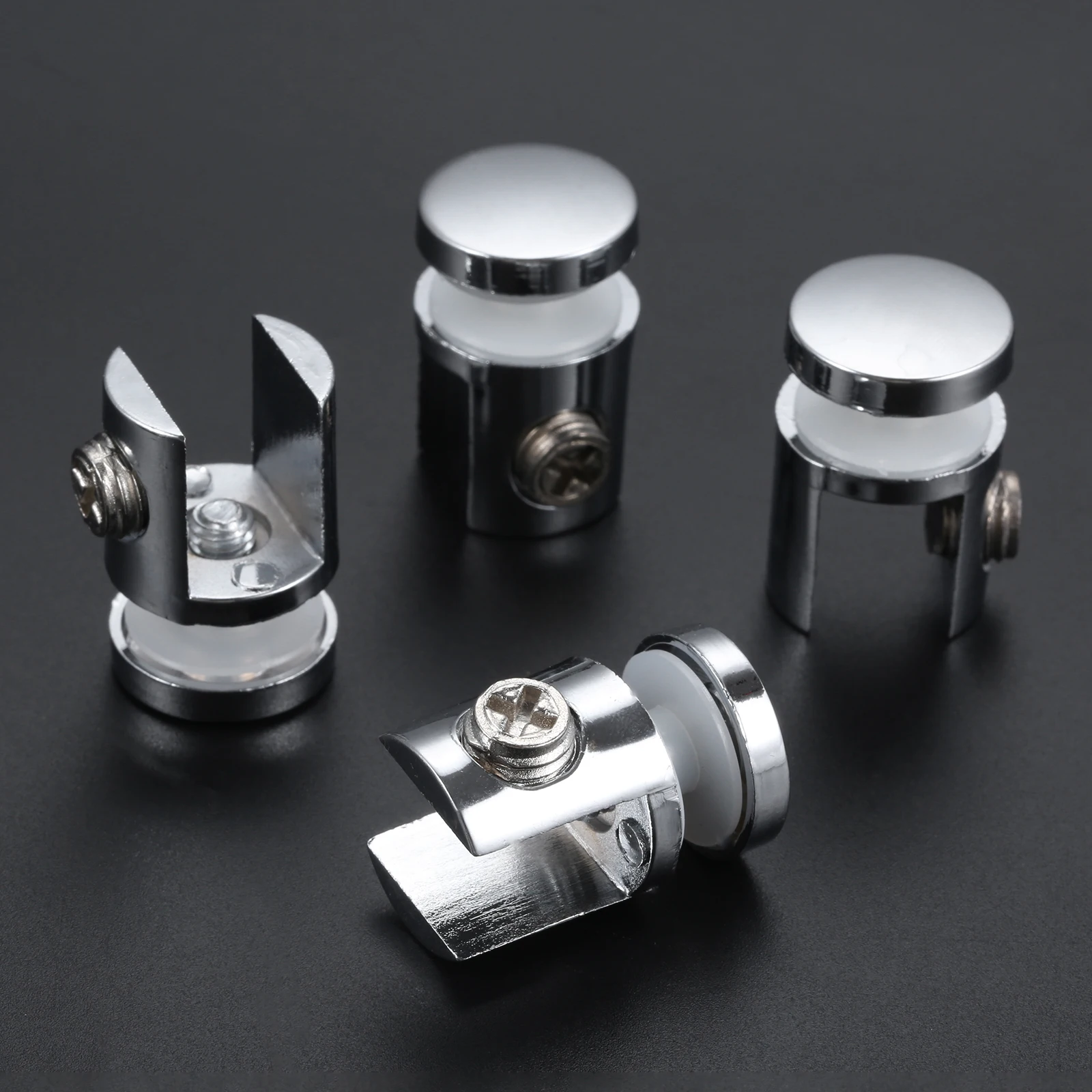 4 Stück verstellbare Schrauben-Glasklemmen, polierte Chromklammern, Zinklegierung, Regalhalter, Stützklammern, Klemmen für 8–10 mm, 10–12 mm Image