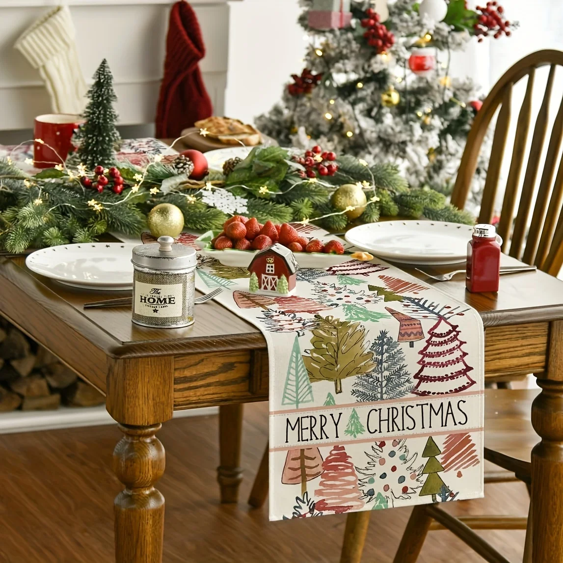 1pc Böhmischen Weihnachten Baum Tisch Flagge Weihnachten Dekoration Multi Größe Küche Esstisch Outdoor Familie Party Dekoration Image