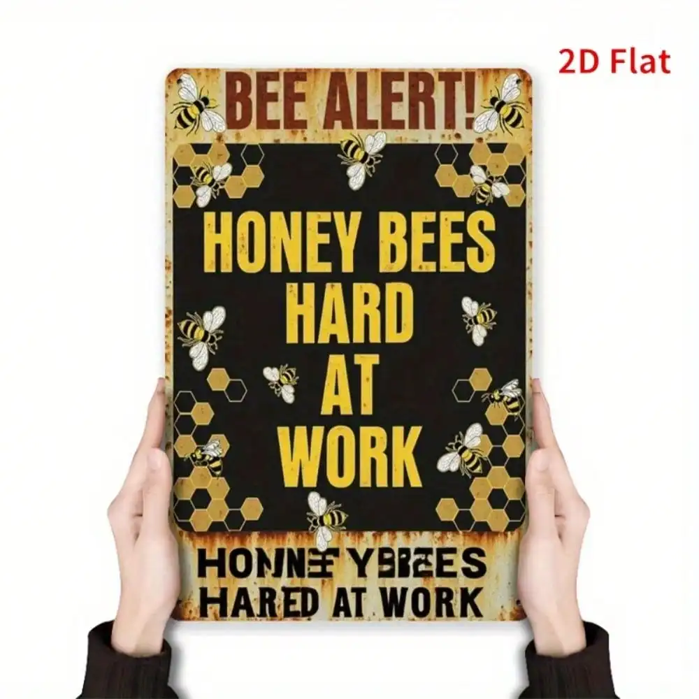 Vintage-Bienen-Metallschild als Wanddekoration, 7,8 x 11,8 Zoll, rustikale Eisenkunst für den Innen- und Außenbereich Image