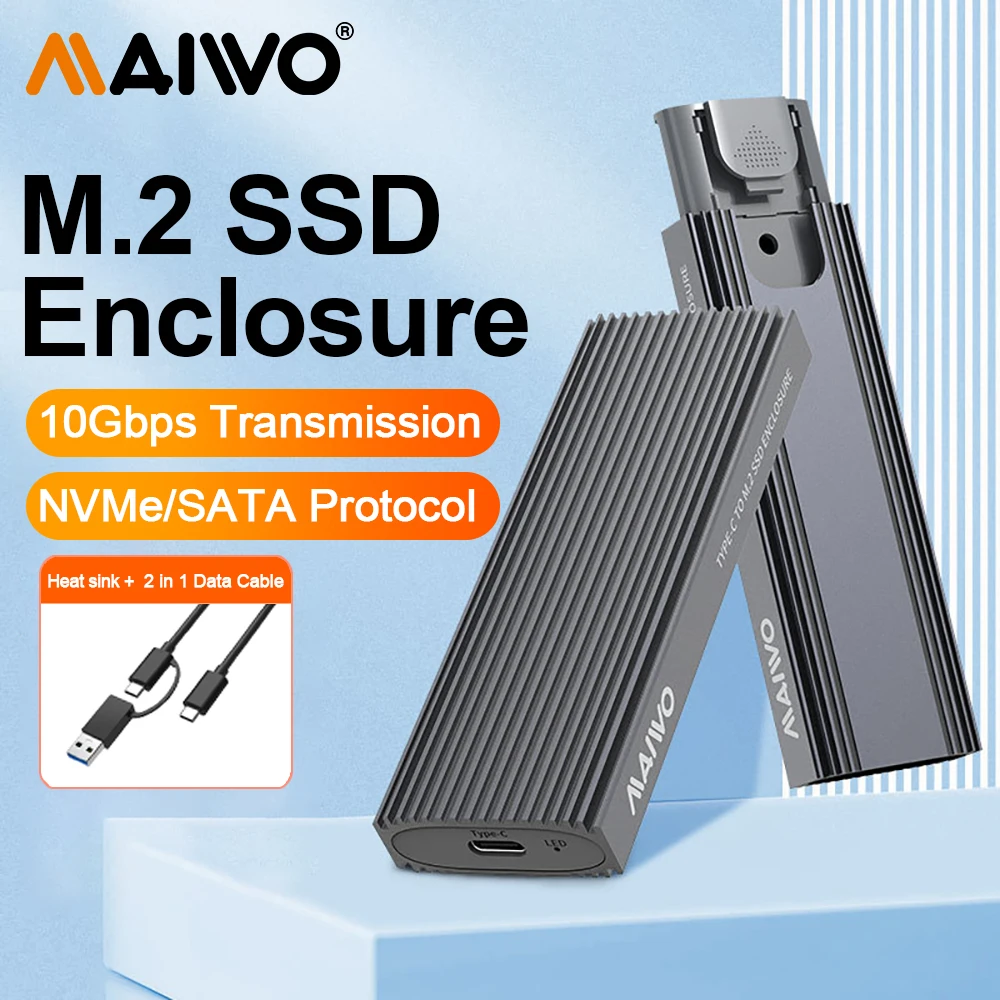 MAIWO M.2 NVMe SATA SSD-Gehäuseadapter 10Gbps PCIe Typ C M2 SSD-Gehäuse mit Aluminium Werkzeugfreiem Design USB 3.2 Gen 2 Laufwerksgehäuse Image
