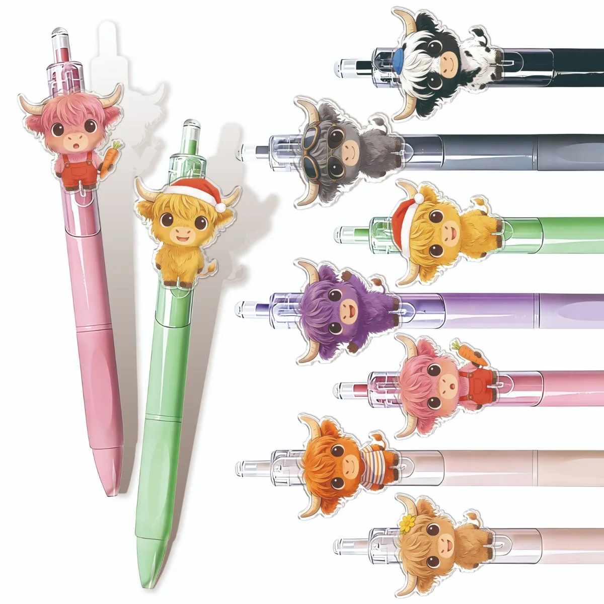 18-teiliges Set Niedliche Kugelschreiber im Highland-Kuh-Design für Schüler und Büro, Tragbare Schreibwaren, Kreatives Geschenk-Stiftset Image