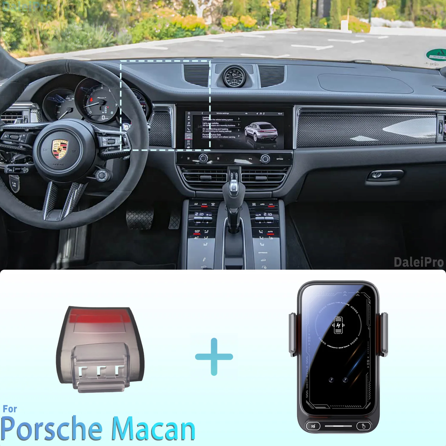 Entwickelt für Porsche Macan 2016–2023 2024, Handyhalterung, Auto-Magnethalterung, Smart Sensing, kabelloses Laden, One-Touch-Release, Qi Image