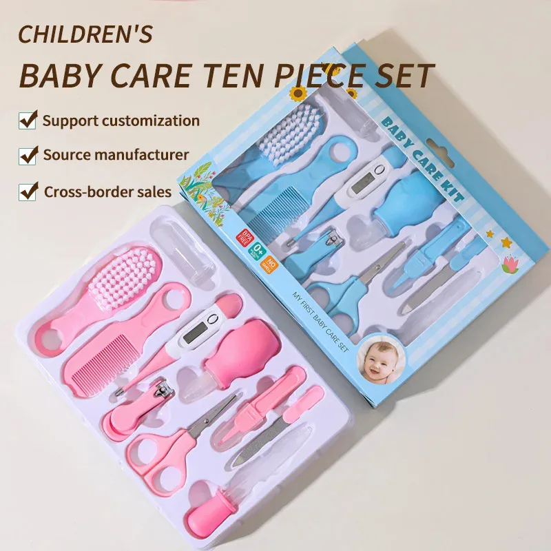 10-in-1 Babypflege-Set: Neugeborenen-Pflegeset (Nagelknipser/Bürste/Thermometer) für Säuglinge (Pink/Blau) Image