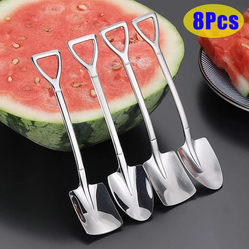 4-teiliges Stück Kaffeelöffel-Set aus Edelstahl zum Rühren von Teelöchern, Eiscreme-Kuchen, Dessertlöffel-Set, Splittergeschirr, Party-Besteck Image