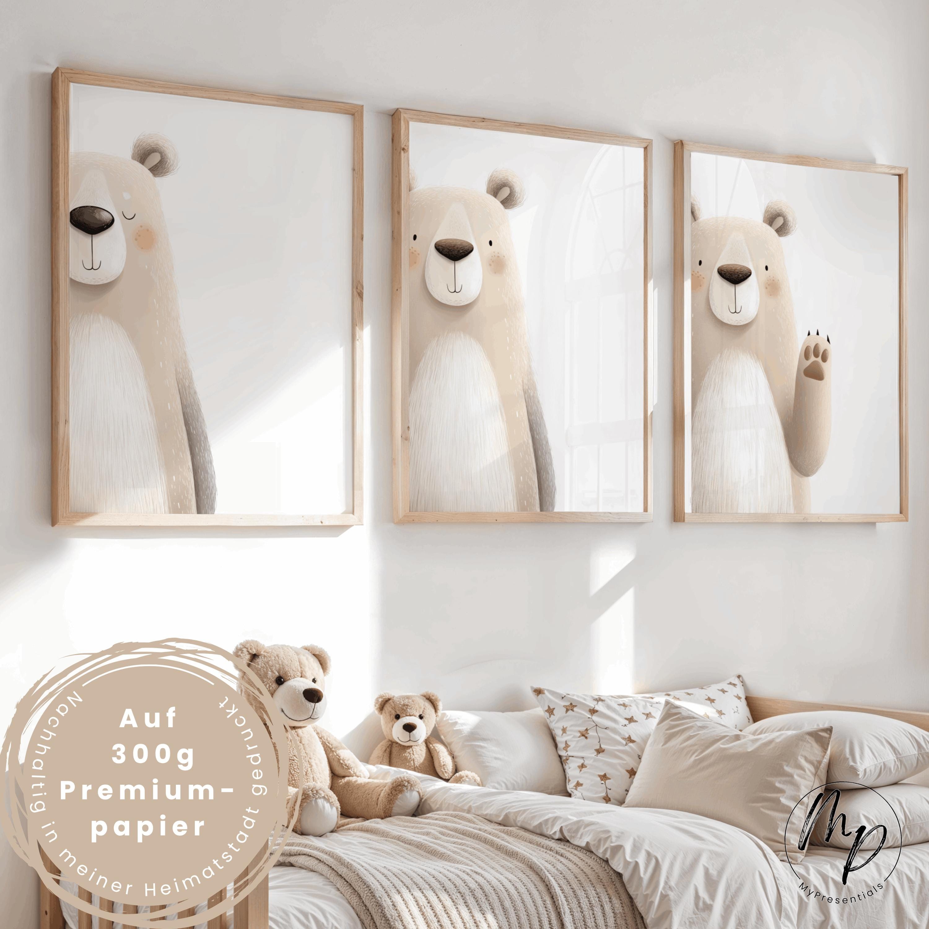 Set di 3 poster di orsi per la cameretta dei bambini, formato A4/A3 - decorazione murale con animali del bosco - decorazione murale scandinava - decor