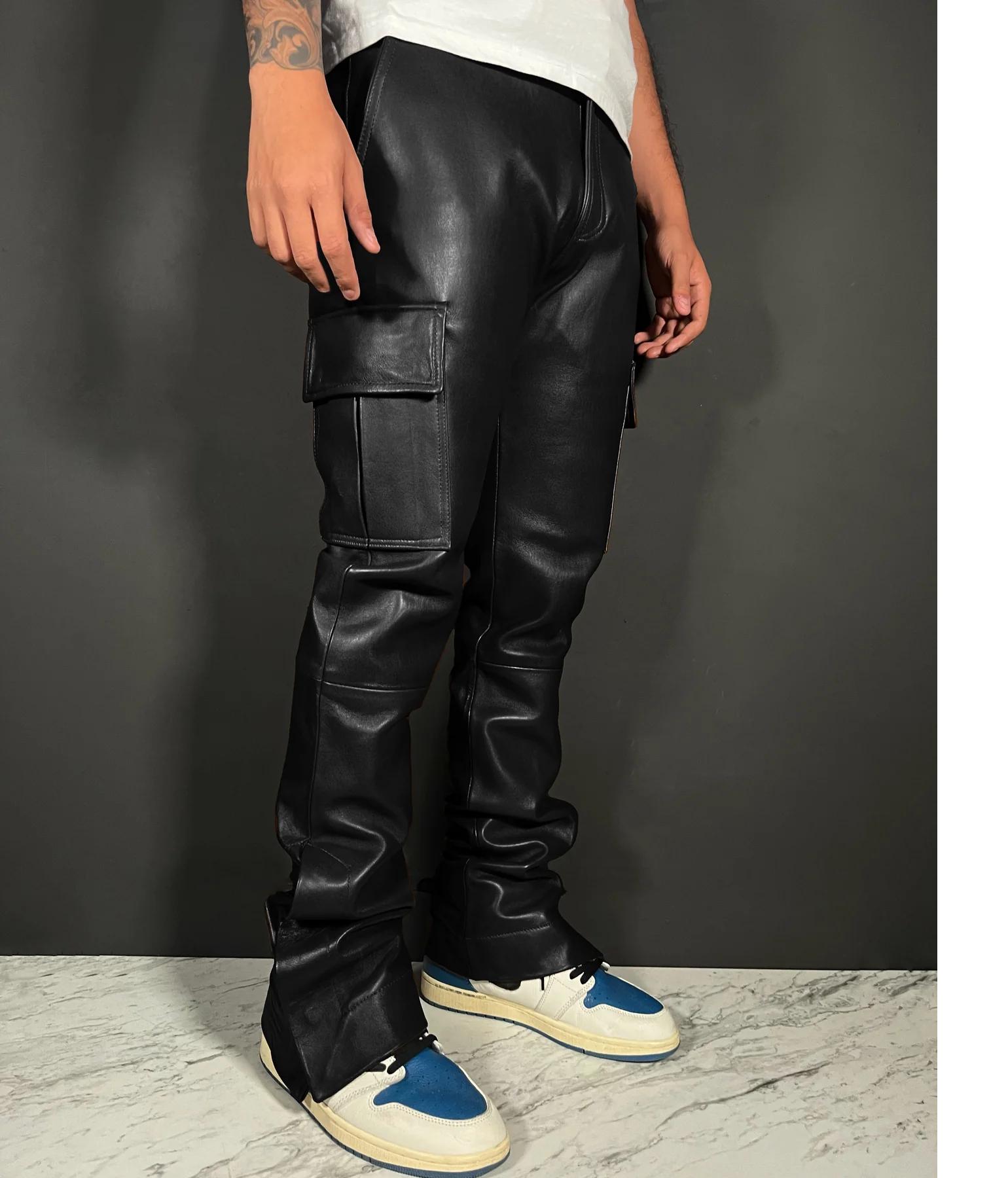 Pantaloni cargo da uomo in vera pelle di pecora - Pantaloni in pelle nera - Jeans in pelle - Regalo di San Valentino per uomo - Pantaloni in vera pell